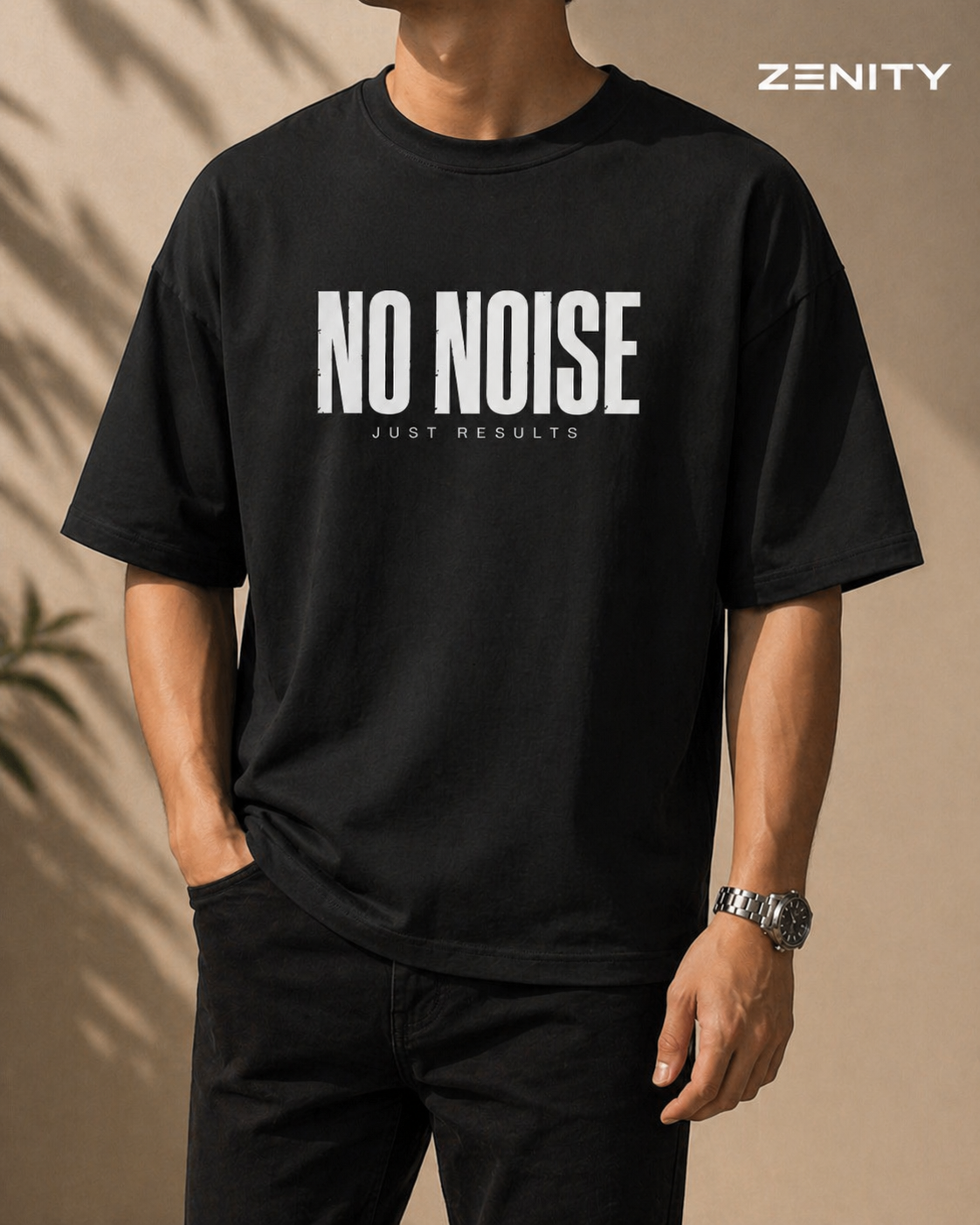 Premium Oversized Black T-Shirt – “No Noise Just Results” Minimal Streetwear