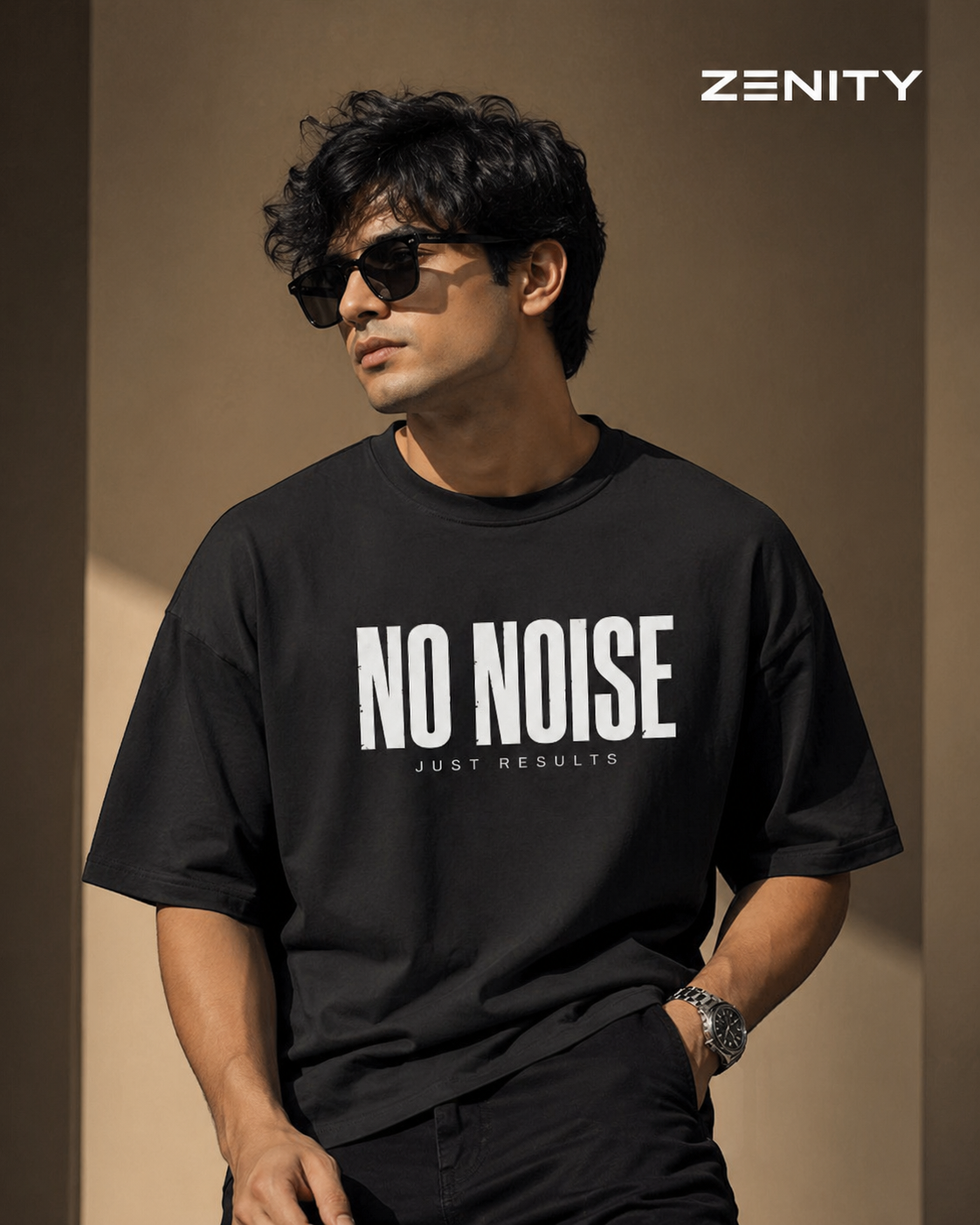 Premium Oversized Black T-Shirt – “No Noise Just Results” Minimal Streetwear